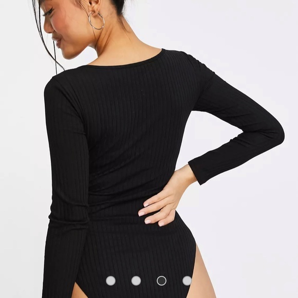 Petite Button V Neck Body Suit - Picture 2 of 2